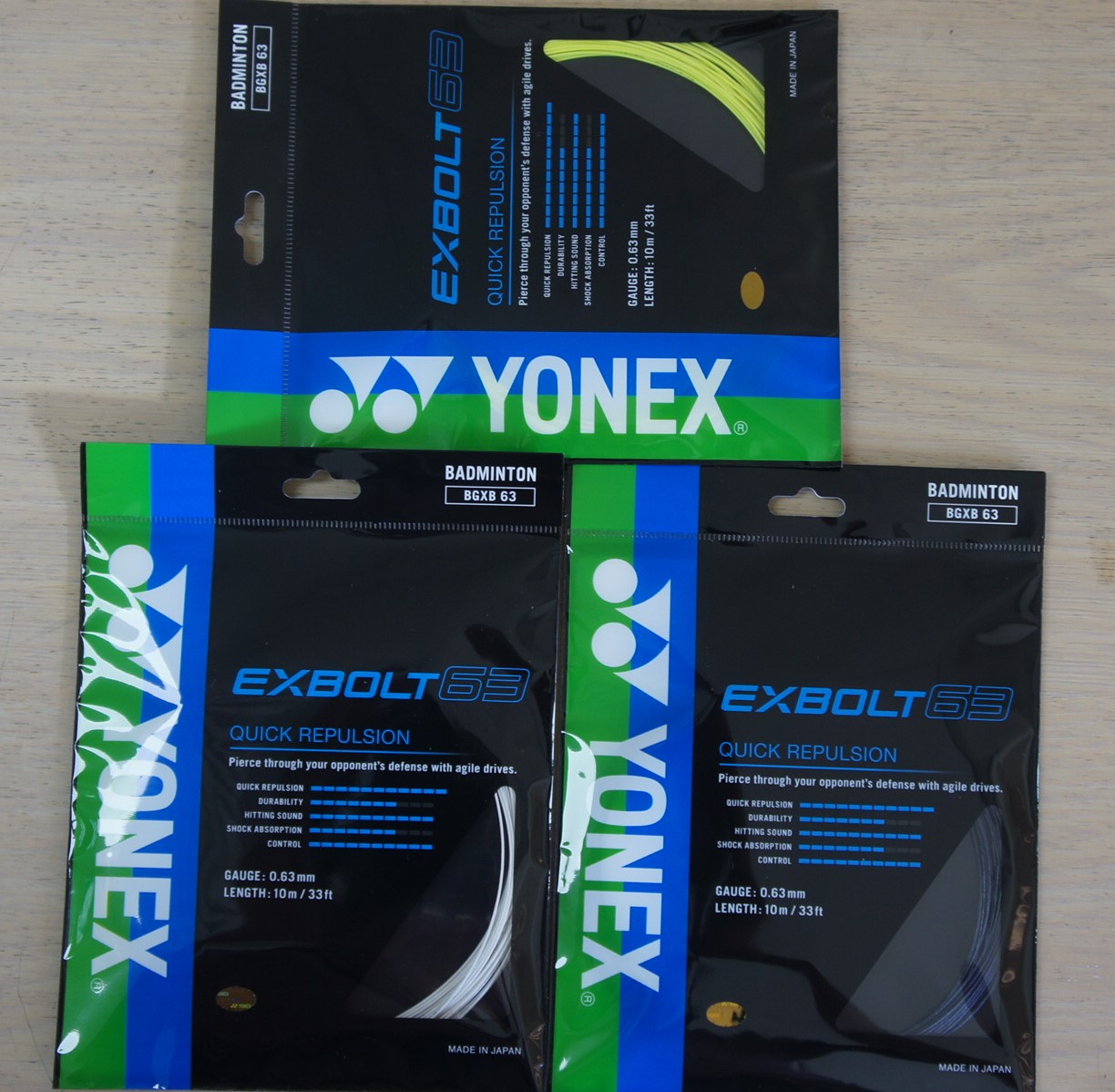 5 Packs YONEX EXBOLT 63 String, 10 m Coil BGXB 63 Badminton String, Many Colours