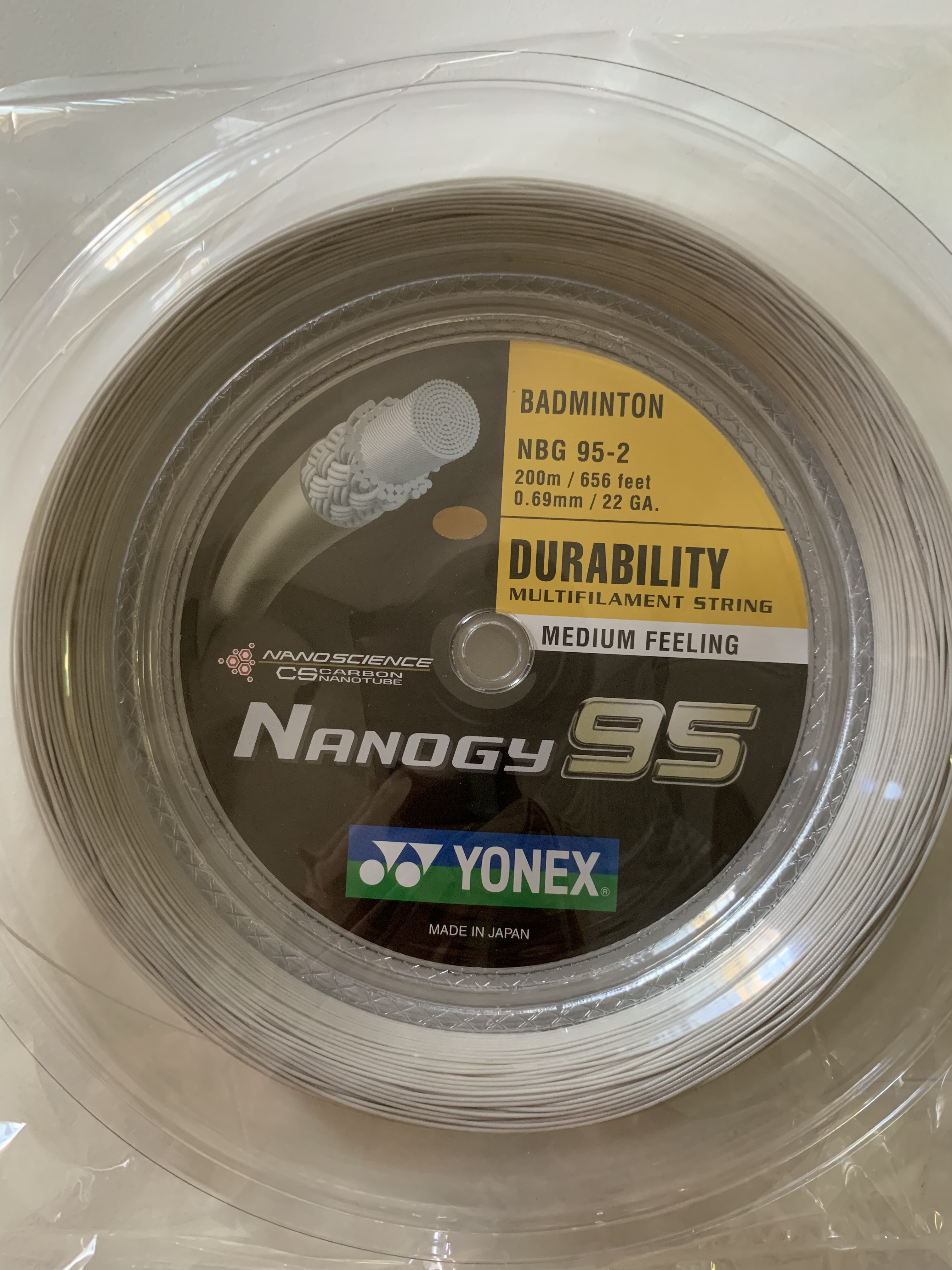 YONEX Nanogy 95 NBG95 Badminton Coil String 200m NBG95-2 Silver Gray